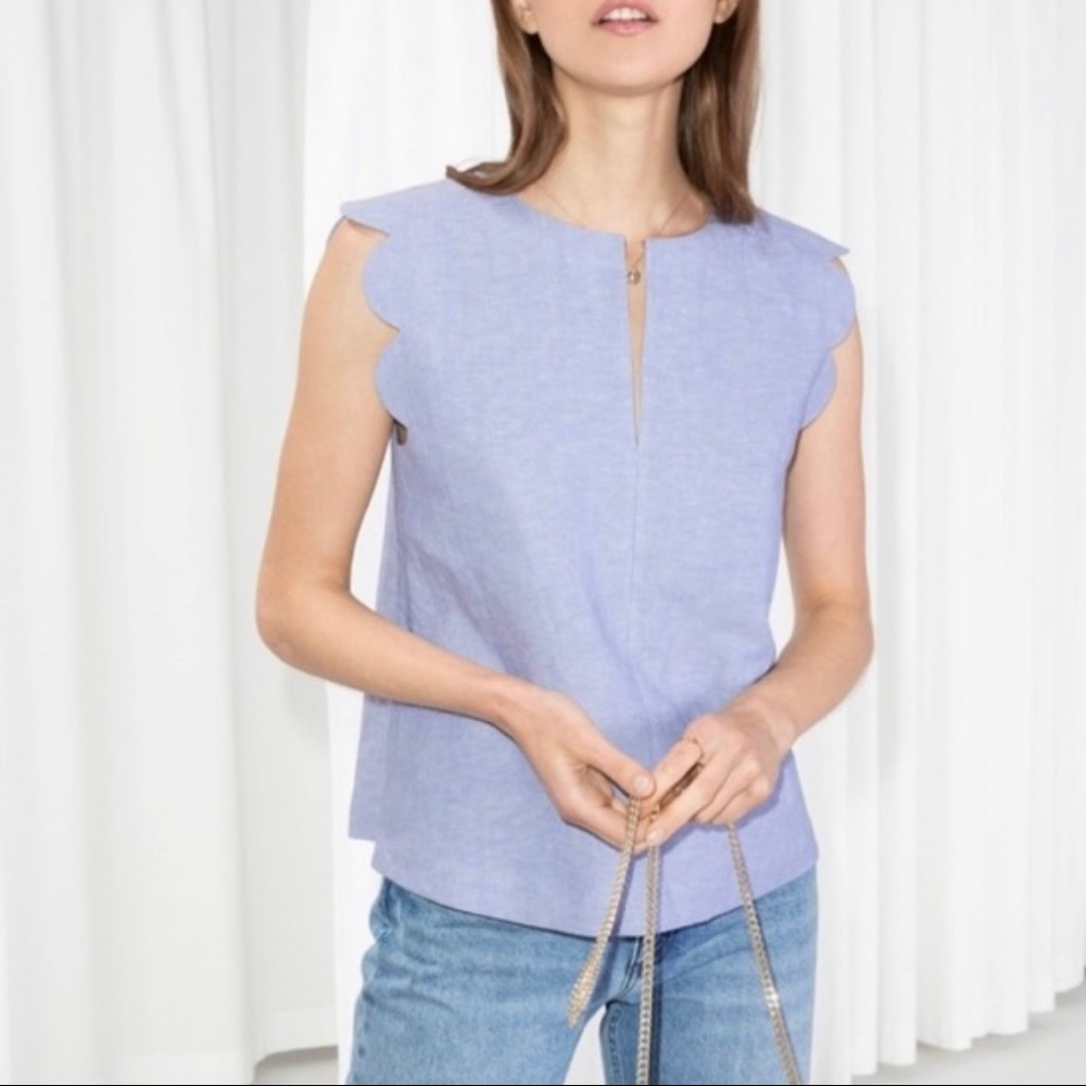 & Other Stories Scalloped Keyhole Linen Blouse